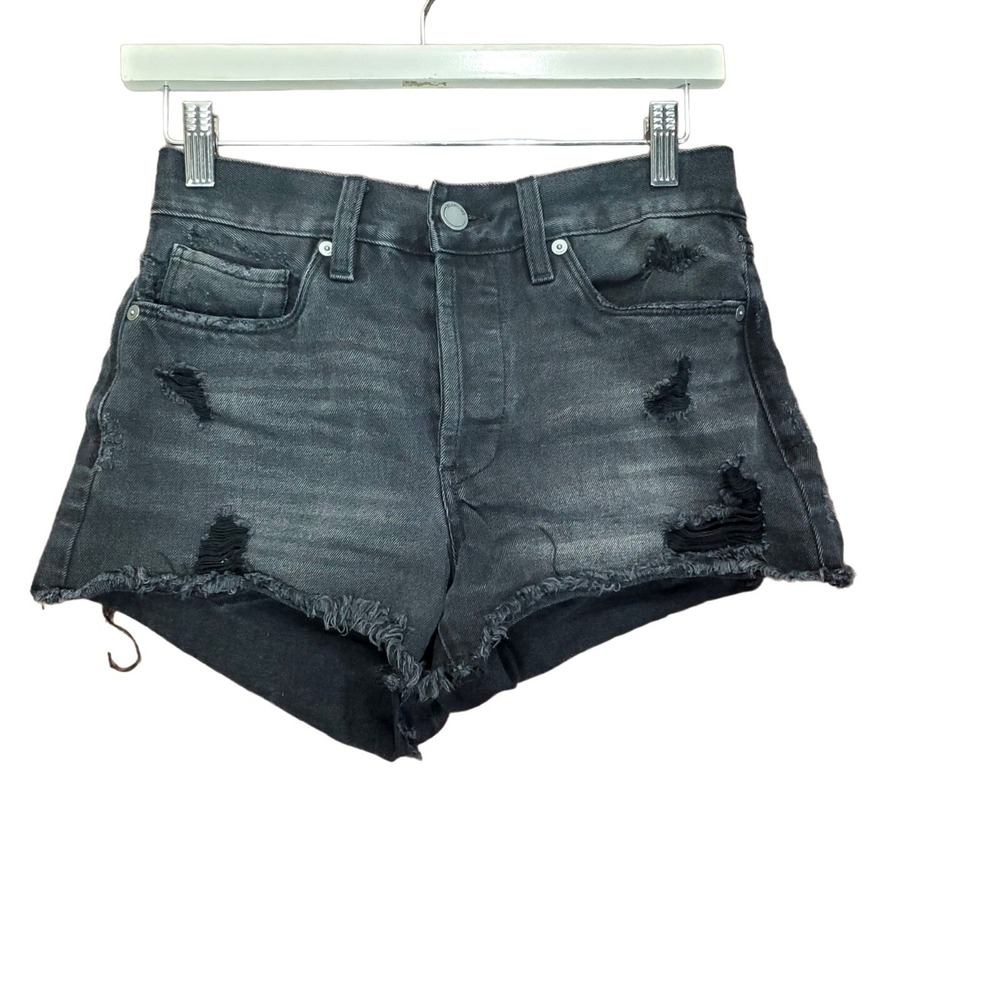 BLANKNYC Womens Grunge Edgy Distressed Denim Shorts 24 Black Cutoff Button Fly